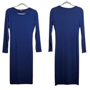 Lulu's Long Sleeve Ribbed Knit Blue Midi Dress Size L Stretch Bodycon Lulus